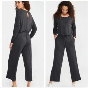 Lou & Grey Signature soft wide leg long-sleeve drawstring waist gray jumpsuit
